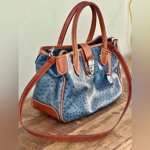 Dooney & Bourke Ostrich Embossed Leather Bag With Crossbody Strap Blue - Picture 3 of 10